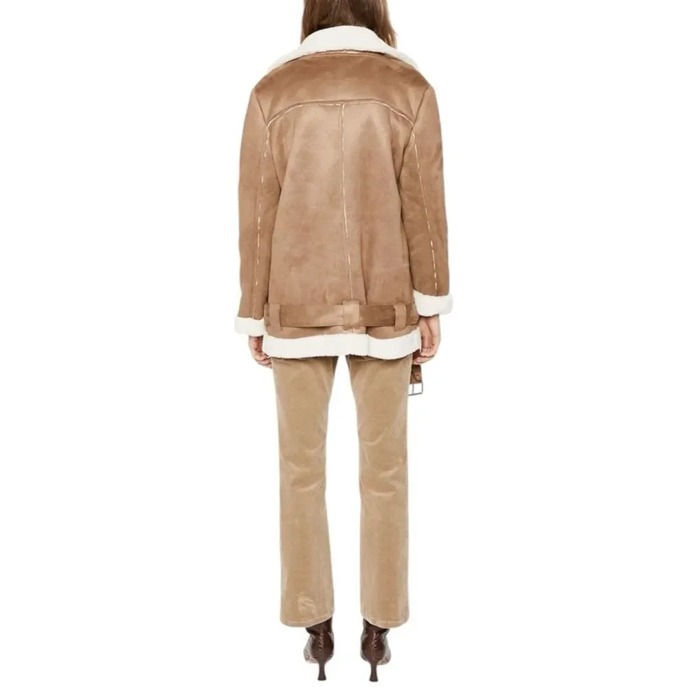 NWT BARDOT Shearling Camel Moto Jacket XL